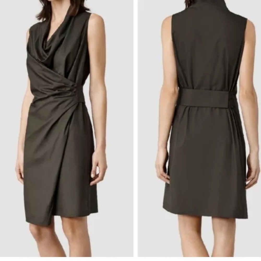 Allsaints Khaki Edyen Belted Wrap Dress size US O